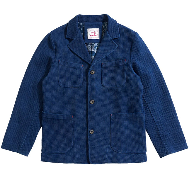Men's Indigo Cargo Jacket Height Weight Cotton Lapel Multi-pocket Jacket Male French Vintage Thick Workwear Tooling Jacket Coat