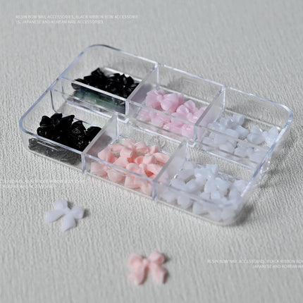 100/50/30pcs Resin Bow Nail Charms White Black 3D Long Ribbon Bowknot 3D Rhinestone For Korean DIY Kawaii Nail Art Decoration