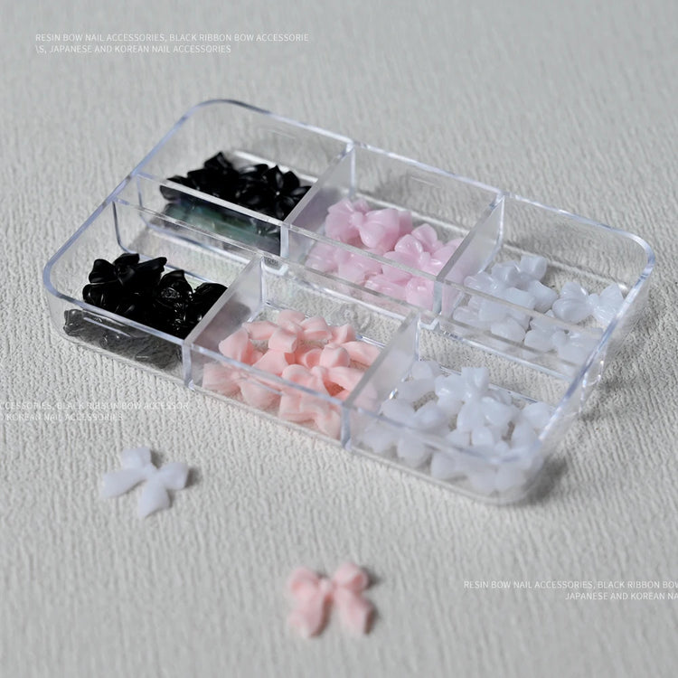 100/50/30pcs Resin Bow Nail Charms White Black 3D Long Ribbon Bowknot 3D Rhinestone For Korean DIY Kawaii Nail Art Decoration