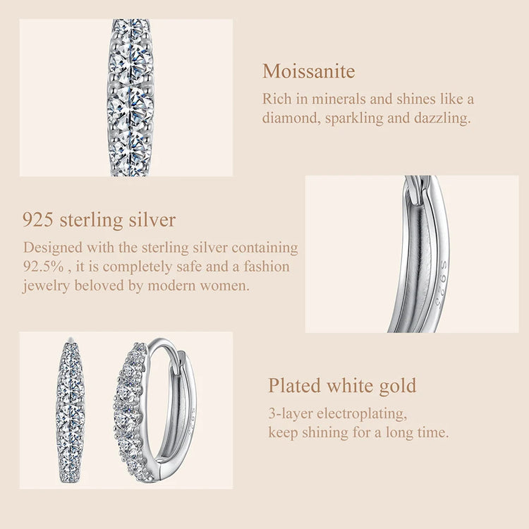 BAMOER Moissanite Huggie Hoop Earrings for Women, 925 Sterling Silver Hypoallergenic Earrings with White Gold Plated MSE092 PlatiNum