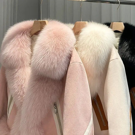 2025 new imitation fox fur coat women autumn winter fashion short Add cotton thick Warm suede overcoat Female slim Outwear T792