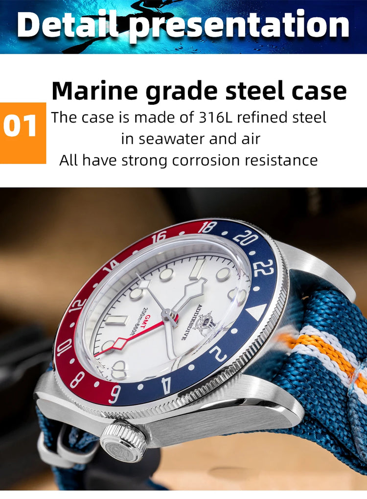 ADDIESDIVE Hot Sale GMT Movement Quartz Watch Stainless Steel Super Luminous 200M Diver Watches For Men AD2044 Relogio Masculino