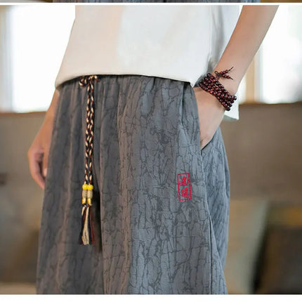 Kimono giapponese Pantaloncini tradizionali Pantaloni asiatici da uomo Samurai giapponese Pantaloni larghi da uomo in lino Yukata casual allentati