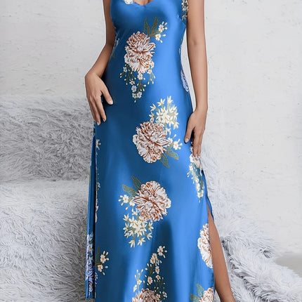 Elegante sexy scollo a V stampa floreale comfort setoso liscio donna slip camicie da notte abiti da notte per l'estate pigiama pigiameria pjs