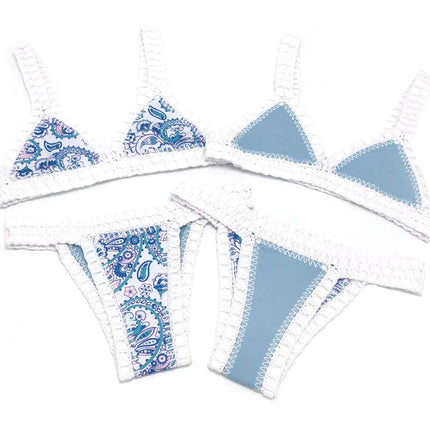 Set bikini reversibile leopardato fatto a mano all'uncinetto Set costumi da bagno neri a bordo piscina blu Paisley costume da bagno di lusso maillot de bain femme PlatiNum