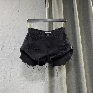 Pantaloncini sexy estivi Donna Stile coreano Cerniera sfilacciata Irregolare Bordo rotto Design Vintage Denim Moda All-match Slim Streetwear