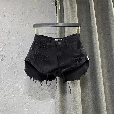 Pantaloncini sexy estivi Donna Stile coreano Cerniera sfilacciata Irregolare Bordo rotto Design Vintage Denim Moda All-match Slim Streetwear