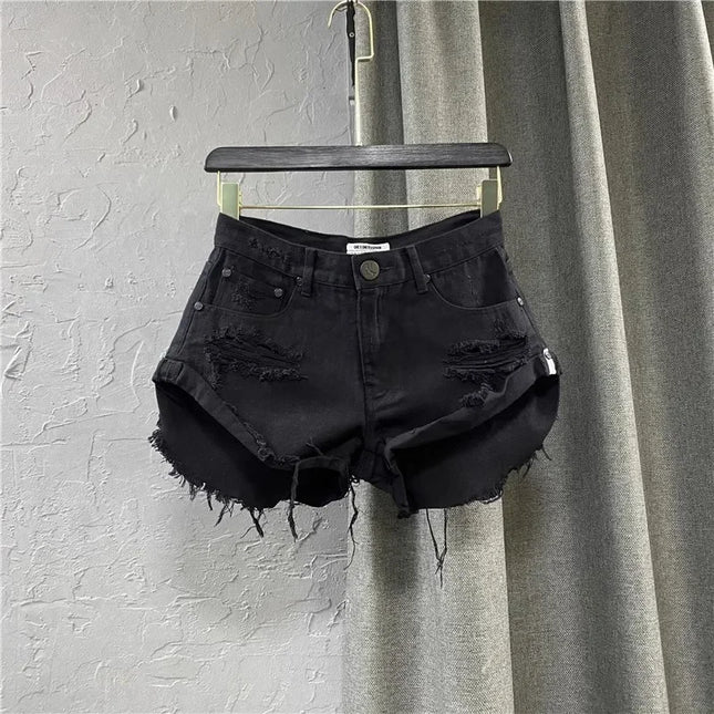 Sexy Summer Shorts Women Korean Style Frayed Zipper Irregular Ripped Edge Design Vintage Denim Fashion All-match Slim Streetwear