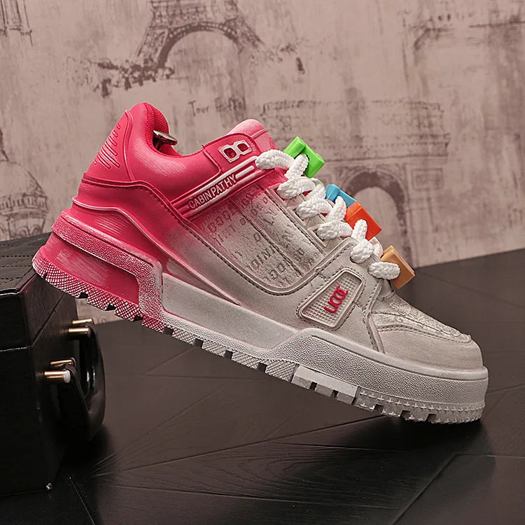 Sneakers Casual Mens Designer Bling Punk Board Shoes Fashion Split Leather Breathable Height Increased Flat Platform Sport Shoes