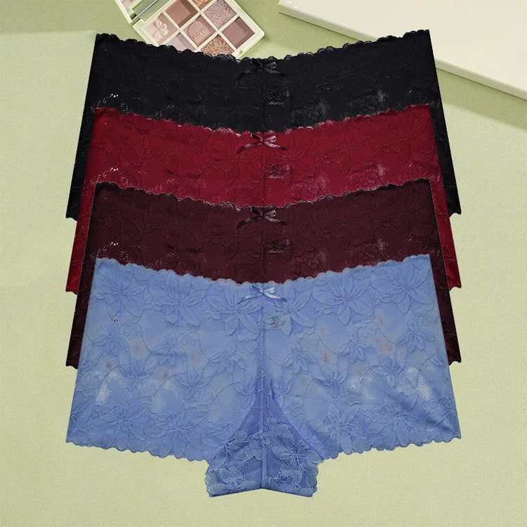 4Pcs/Set Women's Lace Panties Sexy Perspective Underwear Female Hollow Out Comfortable Underpants Low-Waist Breathable Lingerie