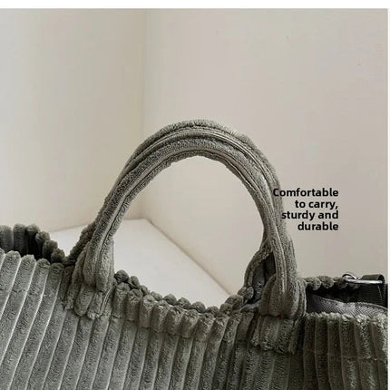 Simple Letter Soft Corduroy Shoulder Bags for Women Versatile Large Capacity Ladies Crossbody Bag Portable Female Handbags Tote PlatiNum