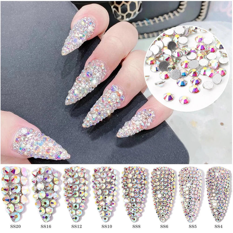 1440pcs Nail Clear/AB Glass Strass FlatBack Crystal Rhinestone (SS3-SS20)3D Nail Gem Stones Non-HotFix Nail Rhinestone 1.3-4.8mm