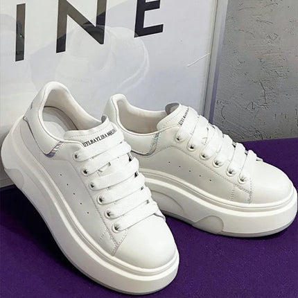 ZXRYXGS 2025 Spring Genuine Leather  Breathable Comfortable Shoes Woman New Thick Sole Wedges Increase Casual Sneakers White