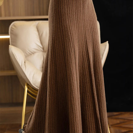 Elegant Women's Pleated Skirt 100% Merino Wool Skirt A-Line Long Skirt Soft Warm Autumn Winter Dress Slim Elastic Waist Office PlatiNum