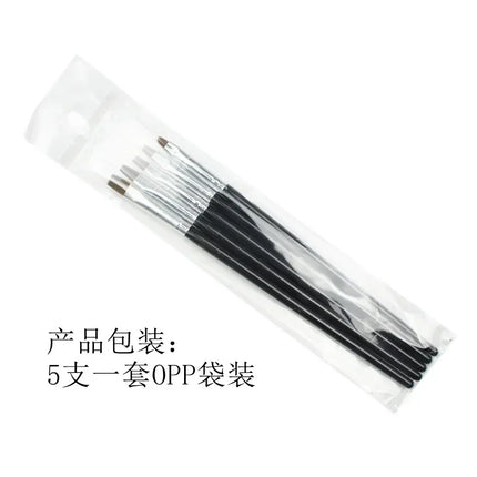 5PCS Kolinsky Flat Nail Art Brush Set Gradient Acrylic Nail UV Gel Builder Drawing Painting Pen Manicure Tool