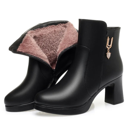 CINESSD Women's Boots Warm Wool Booties High Heel Ankle  2023 New Winter Boots