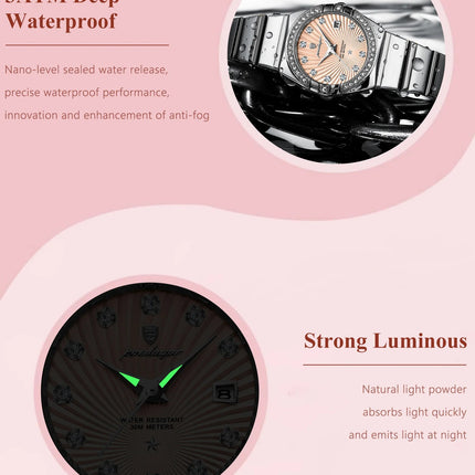 Orologio da donna POEDAGAR, raffinato, impermeabile, luminoso, con datario, in acciaio inossidabile, elegante orologio da polso al quarzo per donna. platinumshop