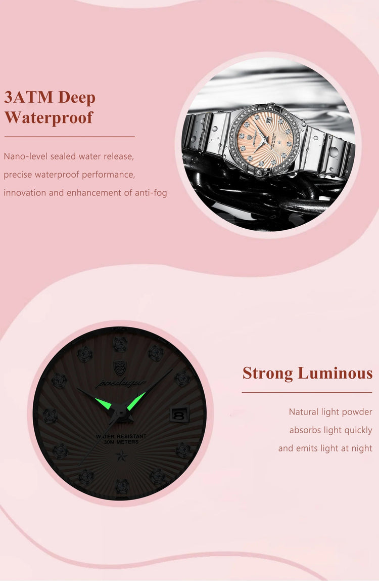 Orologio da donna POEDAGAR, raffinato, impermeabile, luminoso, con datario, in acciaio inossidabile, elegante orologio da polso al quarzo per donna. platinumshop
