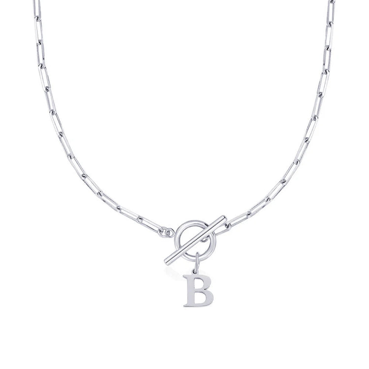 Women stainless steel Initial necklace A-Z Letter charms pendant Choker Women silvery Chain Ot Deduction Necklace For Women 2025 PlatiNum