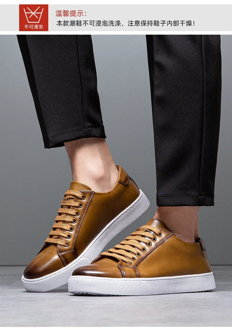 New Men Casual Sports Vulcanized Shoes Comfortable Fashionable Flat Heeled Leather Shoes Outdoor Driving Travel Brand Shoes Men