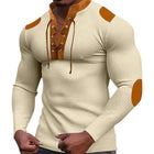 Cross-border new men's waffle color matching strap V-neck top casual long-sleeved bottoming T-shirt PlatiNum