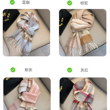 High Quality 100% Pure Wool Scarf Women Classic Chic  Autumn Winter Colorful Plaid Tassel Warm Muffler Female Thermal Shawl Lady