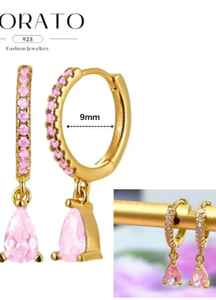 Lussuosa geometria 925 orecchio in argento sterling Ago rosa serie zircone orecchini a cerchio pendenti dolce moda regali di gioielli da sposa platinumshop