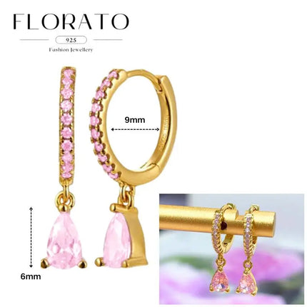 Lussuosa geometria 925 orecchio in argento sterling Ago rosa serie zircone orecchini a cerchio pendenti dolce moda regali di gioielli da sposa platinumshop