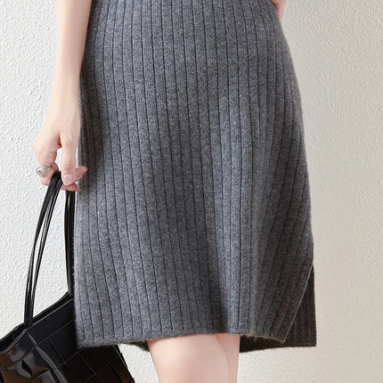 100% Wool Drawstring Skirt For Women's Autumn Winter Solid Color Slim Fit Elastic UltraShort Mini Waist Knitted Skirt PlatiNum