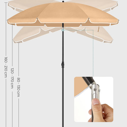 SONGMICS Ombrellone di 160 cm, UPF 50+, Inclinazione Bidirezionale a 30°, Altezza Regolabile, con Borsa da Trasporto, per Balcone Giardino Terrazzo Spiaggia, senza Base