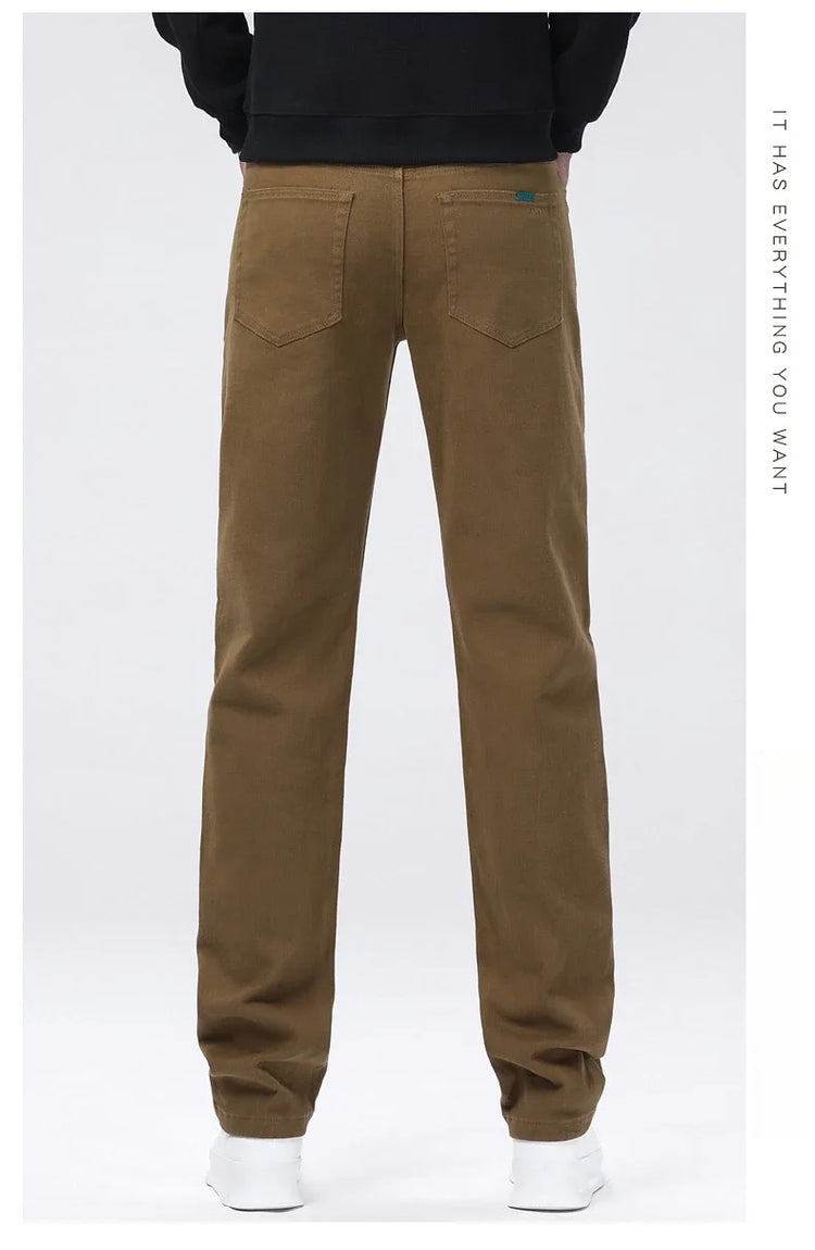 Men Straight Fit Jeans Autumn Elastic Soft Comfortable Solid Color Denim Pants Classic Fashion Casual Long Trousers Daily Wear