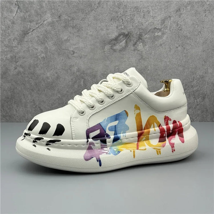 Spring New Style Wheat Ear White Casual Versatile Men's Sports Shoes Trendy Thick Bottomed Men's Sports Shoes Leather Sneakers
