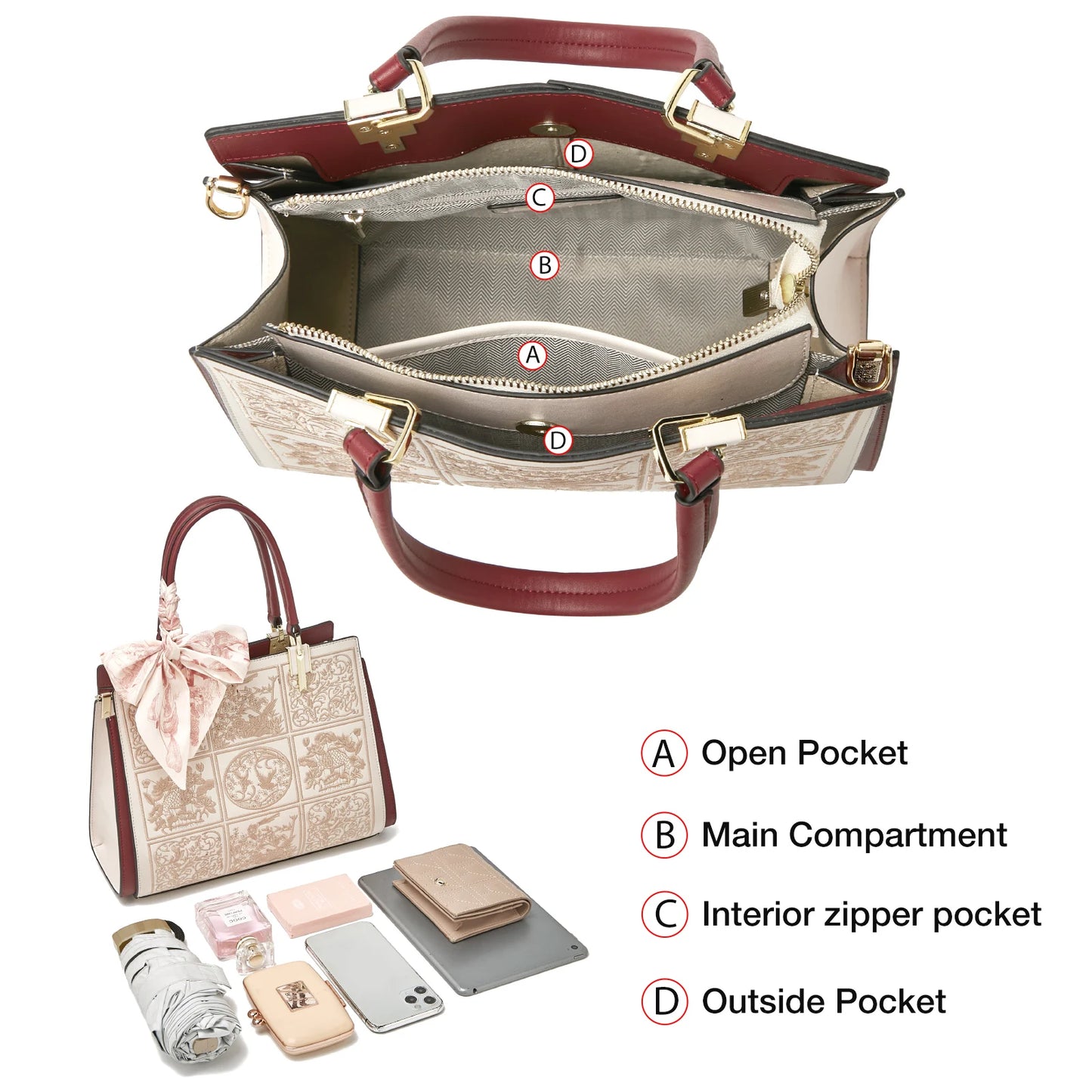 FOXER borsa a spalla donna in pelle con foulard seta