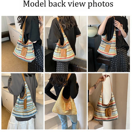 Hand-Woven Large Capacity Tote Bag for Women, Fashionable Commuter Bag, INS Style, Beach Bag for Daily Travel