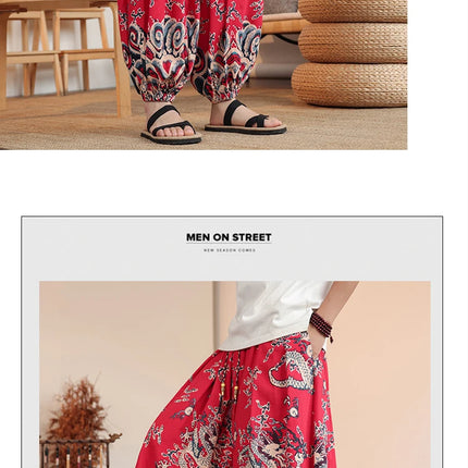 Vendite calde Pantaloni da uomo in cotone comodi pantaloni da spiaggia larghi stampa casual Harem elegante abbigliamento estivo pantaloni larghi giapponesi sottili