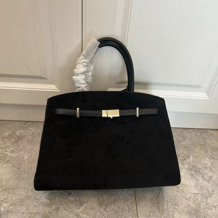 Borsa a mano di lusso in pelle martellata con chiusura in metallo, manico rigido, borsa professionale per affari e cerimonie