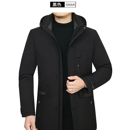 Men's Detachable Liner & Hat Puffer Coats Business Casual Hooded White Duck Down Jackets 2026 Winter Outwear Windproof Top Parka
