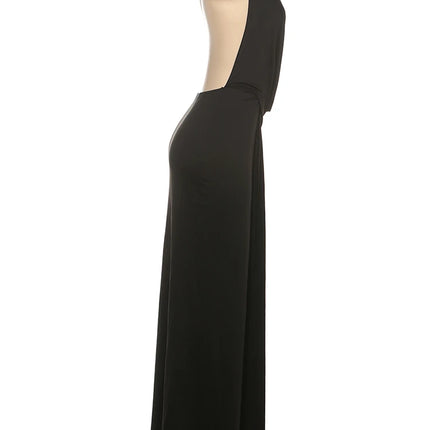 Nibber Criss Cross Collar Summer Dress Women Halter V-Neck Backless Side Slit Solid Sleeveless Slim Sexy Vacation Prom Party Dresses