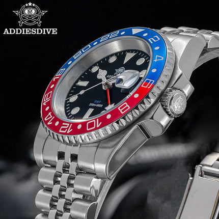 ADDIESDIVE New 40mm Luxury Men Business GMT Watch Swiss Ronda 515-24H Quartz Waterproof 200m Luminous Aluminum Ceramic Bezel