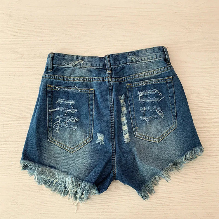 Shorts in denim con stampa stelle Y2K da donna, jeans europei e americani con frange