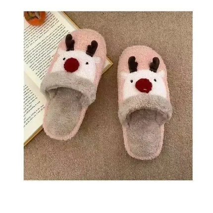 Winter Christmas Women Home Slippers Men Indoor Soft Non-slip Sandals Couples Warm Plush Flat Slides Adults Unisex Lovely Shoes