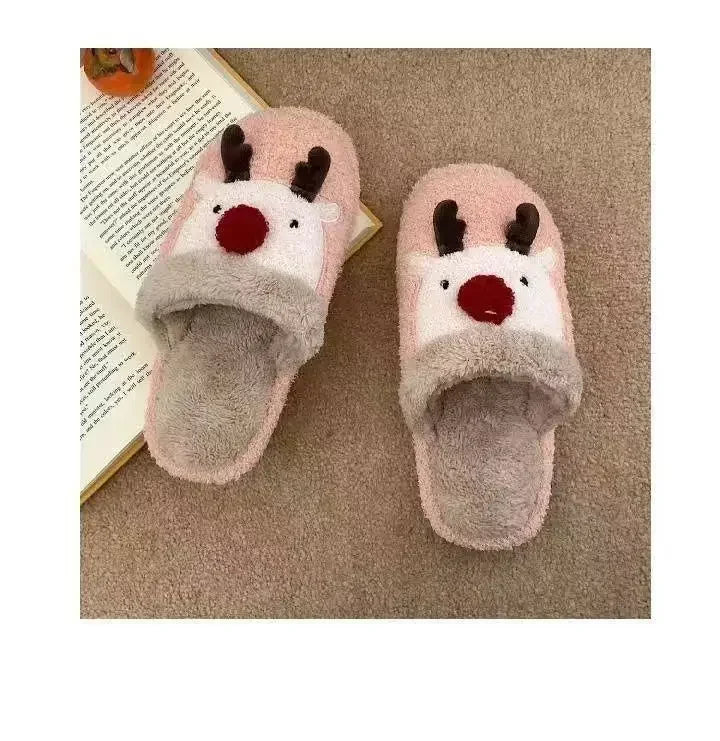 Winter Christmas Women Home Slippers Men Indoor Soft Non-slip Sandals Couples Warm Plush Flat Slides Adults Unisex Lovely Shoes
