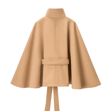 5 Colors New Autumn High Collar Woolen Cape Coat Tie Bow Sashes Long Bat Sleeve Front Buttons Cloak Shawl Jacket Loose Outerwear