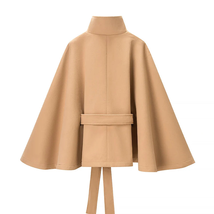 5 Colors New Autumn High Collar Woolen Cape Coat Tie Bow Sashes Long Bat Sleeve Front Buttons Cloak Shawl Jacket Loose Outerwear