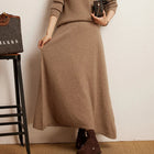 Korean Long Skirt Women's Wave Skirt 100% Cashmere Straight Skirt Knit Autumn Winter Skirt Warm Elegant Casual Knee Length Dress PlatiNum