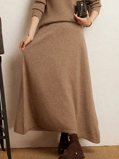 Koreanischer langer Rock Damen Wellenrock 100% Kaschmir gerader Rock Strick Herbst Winter Rock Warm Eleganter Casual Knielanger Rock