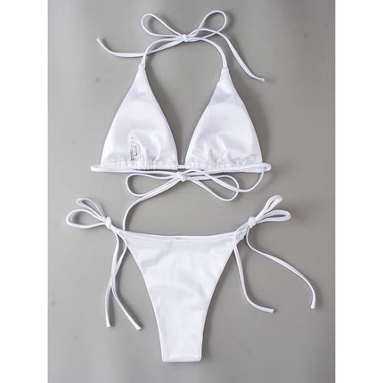 Sexy 13 colori Halter Satin Bikini brasiliano Donna Costumi da bagno Costume da bagno femminile Bikini a due pezzi Bagnante Costume da bagno Swim V4966 platinumshop
