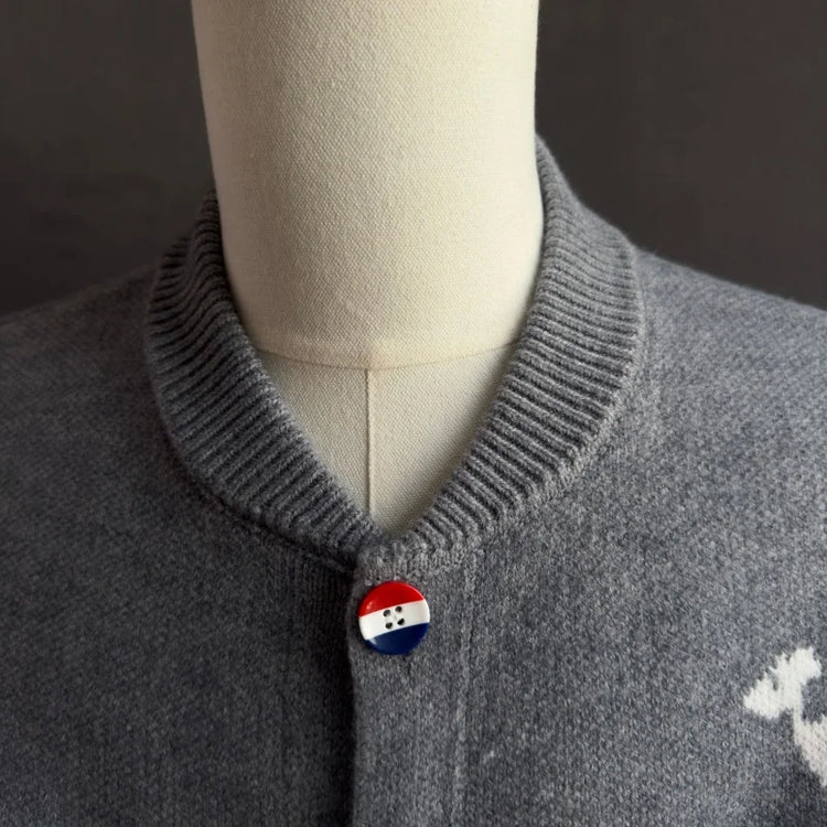 Fashion Men's Knit Cardigan High-End Brand Cartoon Dog Print Design Autumn Winter New Classic Striped Korean Casual Sweater Coat