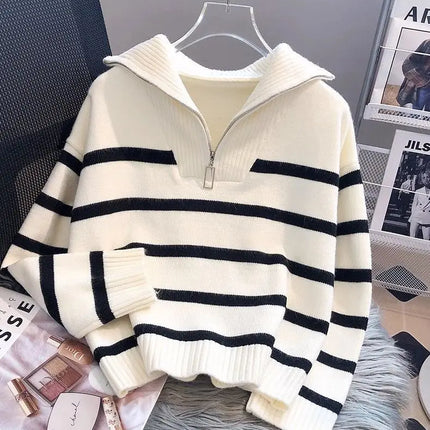 Sweater Hoodie Women's 2026 New Zipper Striped Bottom Pad Short Fashion High end Women's Sweater