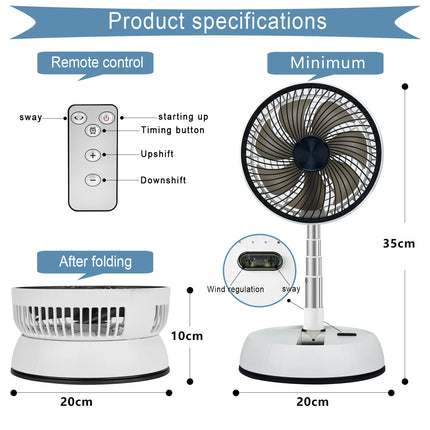 Ventilatore portatile oscillante in piedi con telecomando Ventilatore da tavolo pieghevole Ventilatore a piedistallo alimentato a batteria ricaricabile per il campeggio